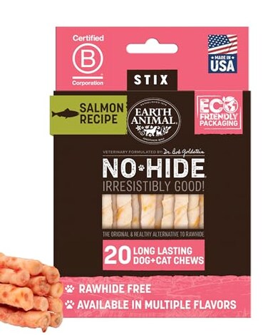 Earth Animal No Hide Stix Long Lasting Rawhide Free Small Dog Chews Sticks Salmon 20 Count Value Pack
