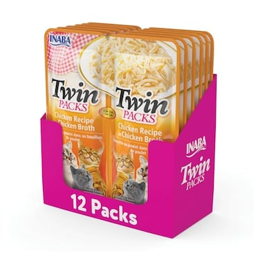 INABA Twin Packs for Cats Side DishTopper Cups 14 Ounces per Serving 12 Servings Chicken Recipe in Chicken Broth