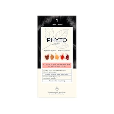 PHYTO Phytocolor Permanent Hair Color 1 Black with Botanical Pigments 100 Grey Hair Coverage Ammoniafree PPDfree Resorcinfree 042 oz