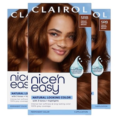 Clairol Nicen Easy Permanent Hair Dye 5RB Medium Reddish Brown 100 Gray Coverage LongLasting NaturalLooking Color Shine Pack of 3