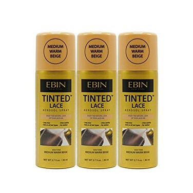 EBIN NEW YORK Tinted Lace Aerosol Spray 3pack Medium Warm Beige 27 Oz 80 mL Quick Dry WaterResistant No Residue Even Spray Matching Skin Tone Natural Look