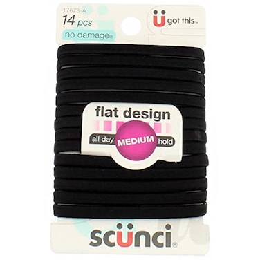 Scunci NoDamage Black Hair Ties Flat Design All Day Hold 14Pcs per Pack 2Packs