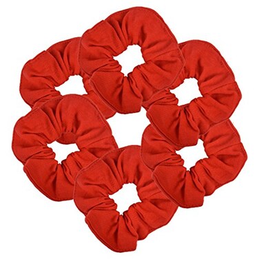 Motique Accessories 6 Pack Large Solid Scrunchies Hair ElasticsRed