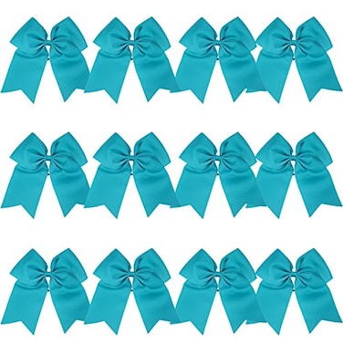 ICObuty 8 Inch Cheerleader Bows Ponytail Holder Solid Color Cheerleading Bows Hair Tie Teal