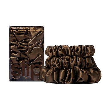 slip Back to Basics Dark Brown Midi Large Scrunchie Set Includes 2 Midi 1 Large Pure Silk Scrunchies 100 Mulberry Silk AntiCrease Gentle on Hair Reduces Breakage Elegant Durable