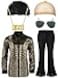 Mepase 6 Pcs Men 70s Disco Costumes Include Sequin Shirt Bell Bottom Pants Wig Sunglasses Necklace Wig Cap for Disco Party XLarge