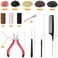 GrennMauler Hair Extension Tools Kit 600 Silicone Lined Micro Rings 1 Plier 2 Hook Needle Pulling Loop 10 Curved Hair Needle 4 Metal Hair Clips 1 Comb 3 Sewing Threads 200 Mini Rubber Bands