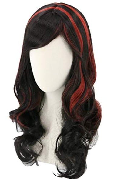 Topcosplay Child Wig Black Mixed Red Long Curly Halloween Outfit Vampire Witch Ghost Wig