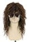 Topcosplay Men Wigs 80s Mullet Wig Long Brown Curly for Rock Disco Party Costume