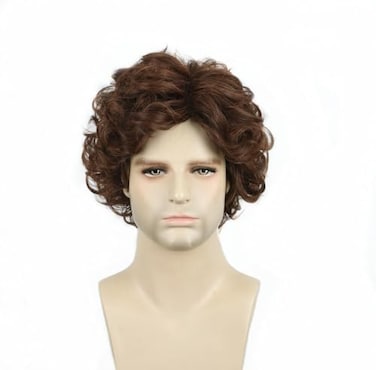Topcosplay Brown Wigs for Men Short Curly Fluffy Cosplay Halloween Character Costume Wig Layered
