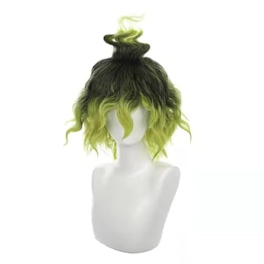 Tongtta Short Black and Green Gradient Cosplay Wigs Halloween Custume Curly Wig for Party