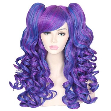 ColorGround Long Curly Cosplay Wig with 2 PonytailsDark BlueDark Purple