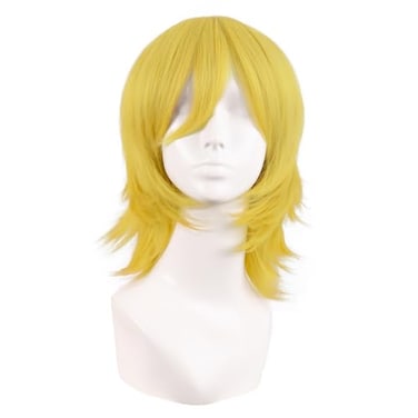 MapofBeauty 14 Inch35 cm Short Cosplay Wolf Tail Synthetic Side Bangs Party Wig Yellow