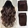SUNFA Invisible Halos Hair Extensions with Transparent Wire Adjustable Size 4 Secure Clips 16Inch 80g Dark Brown Clip in Natural Straight Real Human Fish Line