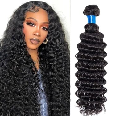 Cranberry Hair Deep Wave One Bundle 16 Inch 100 Unprocessed Brazilian Virgin Human Hair Weave Bundle Wet and Wavy Raw Bundles Natural Black Color