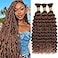 Highlight Human Braiding Hair for Boho Braids 150g 18 Inch Auburn Brown Curly Boho Hair for Braiding Knotless 12A Deep Wave Bulk Bohemian 3 BundlesPack Color 30