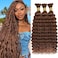 Highlight Human Braiding Hair for Boho Braids 150g 18 Inch Auburn Brown Curly Boho Hair for Braiding Knotless 12A Deep Wave Bulk Bohemian 3 BundlesPack Color 30