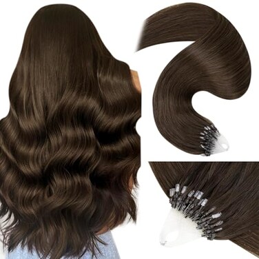 LaaVoo Microlink Hair Extensions Human Hair Brown Micro Beads Hair Extensions Dark Brown 50g 50s 18 Inch