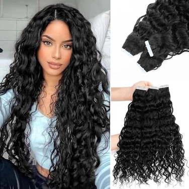 Munx Tape in Hair Extensions Human Hair Natural Black 18 Inch