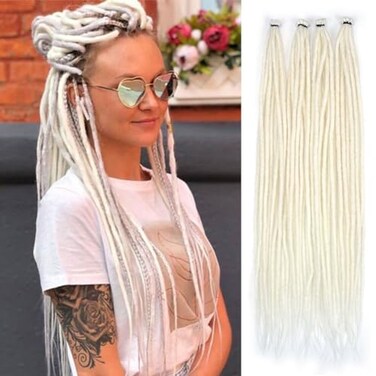 Kraler Pearl White Dreadlock Extensions 22 Synthetic Crochet Dreads Extensions 100 Handmade Single Ended Dreads Thin 06cm Width Reggae Style Dreadlock for Girls10 Strands