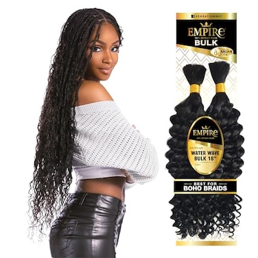 Sensationnel Empire Bulk Braiding Water Wave Human Hair Braids for Knotless Boho Box or Curly Loosewave Styles 1 pack 18 inch 1 JETBLACK