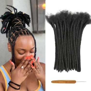 Luckroce 100 Human Hair Dreadlock Extensions 12 Inch 06cm 60 Strands Full Head Handmade Locs Soft Natural Black Can Be Curled Dyed and Bleached