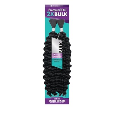Sensationnel PremToo bulk weaving 2x jazzy water human hair blend for boho knotless box or curly loose wave styles 1 pack 18 inch 1B OFFBLACK