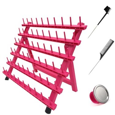 lightmay Braiding Hair Rack with 60 Pegs Standing Versatile Extension Hair Holder with 60 Spools Ergonomic Braid Stand for Stylists TimeSaving rose red