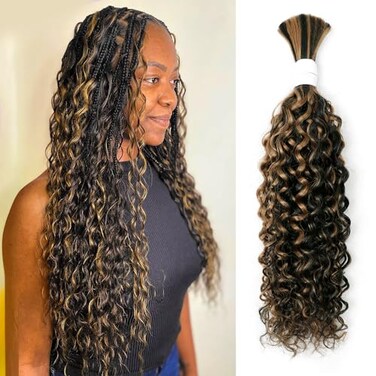 Liqusee Water Wave Curly 1B30 Human Hair 100g Bulk Pack for Braiding No Weft Micro Wet Wave Boho Braids 20 inch Water Wave 1B30