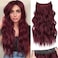 KooKaStyle Invisible Wire Hair Extensions with Transparent Wire Adjustable Size 4 Secure Clips Long Wavy Secret Hairpiece 20 Inch Burgundy
