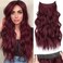 KooKaStyle Invisible Wire Hair Extensions with Transparent Wire Adjustable Size 4 Secure Clips Long Wavy Secret Hairpiece 20 Inch Burgundy