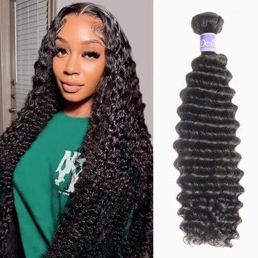 UDesire Deep Wave Bundles Human Hair 2012A Brazilian Virgin Human Hair Single Bundle 100 Unprocessed Deep Wave Bundles Double Weft Deep Curly Weave for Black Women Natural Black Water Wave Bundle