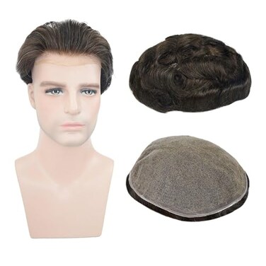 Amiable Toupee for Men Human Hair Full French Lace Mans Hair Replacement Systems Soft Bleached Frontal natural looking hair patch for men810 Inche 3