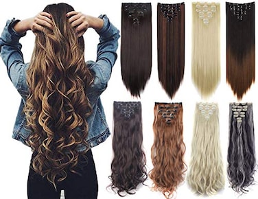 Lelinta 7Pcs 23 Thick Straight Full Head Clip in on Double Weft Hair Extensions Silver Grey