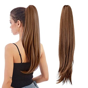 HEWEICSY Ponytail Extensions 24 Long Wavy Synthetic Hairpieces Brown