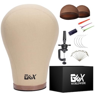 GEXWORLDWIDE GEX 2024 Cork Canvas Block Head Mannequin Head Wig Display Styling Head With Mount Hole Light Brown 225