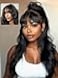 UNICE Body Wave Human Hair Wig with Wispy Bangs Glueless 7x5 Lace Front Wig Pre Cut Pre Plucked Bleached Knots Beginner Friendly Ready to Wear Drawstring Wig Natural Black 180 Density 26 Inch