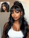 UNICE Body Wave Human Hair Wig with Wispy Bangs Glueless 7x5 Lace Front Wig Pre Cut Pre Plucked Bleached Knots Beginner Friendly Ready to Wear Drawstring Wig Natural Black 180 Density 26 Inch