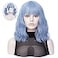 QACCF Light Blue Wig Short Wavy Shoulder Length Women Full Bang Curly Bob Wig Blue Mix