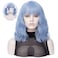 QACCF Light Blue Wig Short Wavy Shoulder Length Women Full Bang Curly Bob Wig Blue Mix