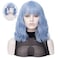 QACCF Light Blue Wig Short Wavy Shoulder Length Women Full Bang Curly Bob Wig Blue Mix