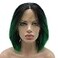 Lushy Straight Short Silky Dark Root Green Ombre Wig Heat Rsistant Heavy Density Synthetic Lace Front Wig
