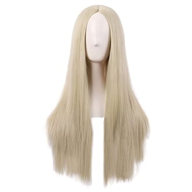 MapofBeauty Women Special Natural Long Straight Side Bangs Wig Light Blonde