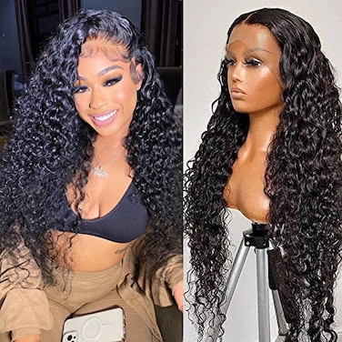 SNJON 13x6 HD Transparent Lace Front Wigs 180 Density Water Wave Unprocessed Brazilian Virgin Human Hair Soft and Natural Medium Cap Size