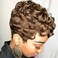 MOONSHOW Short Pixie Wigs for Black Women Auburn Brown Pixie Cut Wig with Bangs Auburn Short Curly Wigs for Black Women Natural Short Wigs