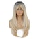 SWACC Long Layered Straight Wig with Bangs Synthetic Hair Wig for Women with Wig Cap Brown Root Ombre Blonde
