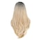 SWACC Long Layered Straight Wig with Bangs Synthetic Hair Wig for Women with Wig Cap Brown Root Ombre Blonde