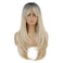 SWACC Long Layered Straight Wig with Bangs Synthetic Hair Wig for Women with Wig Cap Brown Root Ombre Blonde