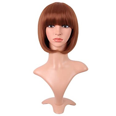 MapofBeauty 12 Inch 30 cm Fashion Lady Short Straight Synthetic Flat Bangs Bob Wig Ginger Orange