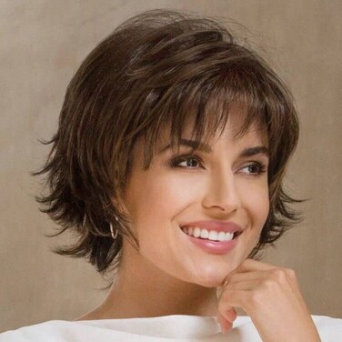 EMMOR Short Brown Human Hair Blend Wig Pixie Cut for Women Natural Lightweight Hair Layered Style WigsSofterFinerLightweight for Every day